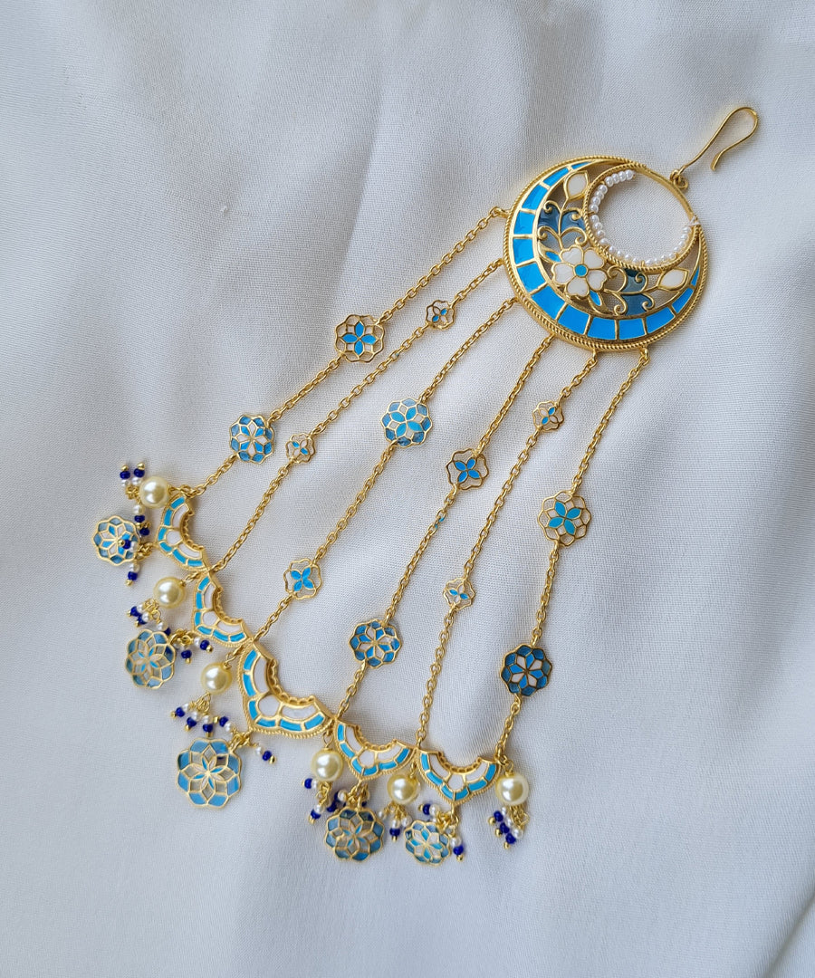 Feroza Blue Sohni Passa (Ear-to-Hair Chain)