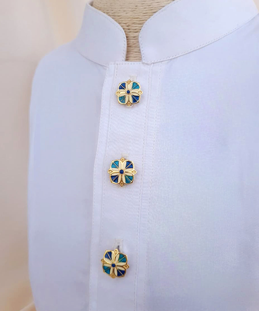 Magnolia Kurta Buttons - Blue & Ivory Meenakari