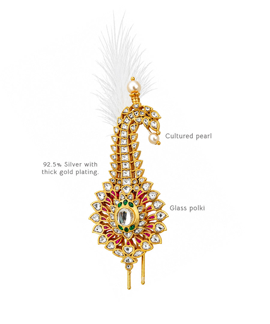 Rajwada 925 Silver Kilangi Green & Pink Glass Polki