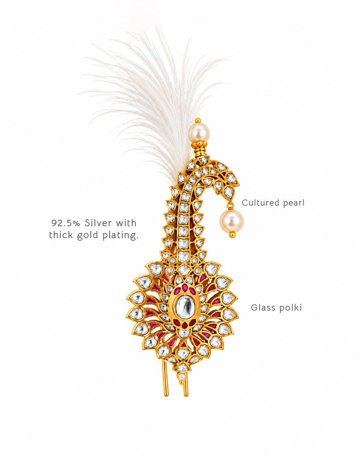 Rajwada 925 Silver Kilangi Pink Glass Polki