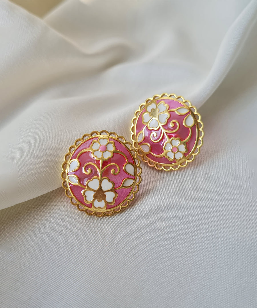 Feroza Pink Gulaabi Keerat Stud Earrings