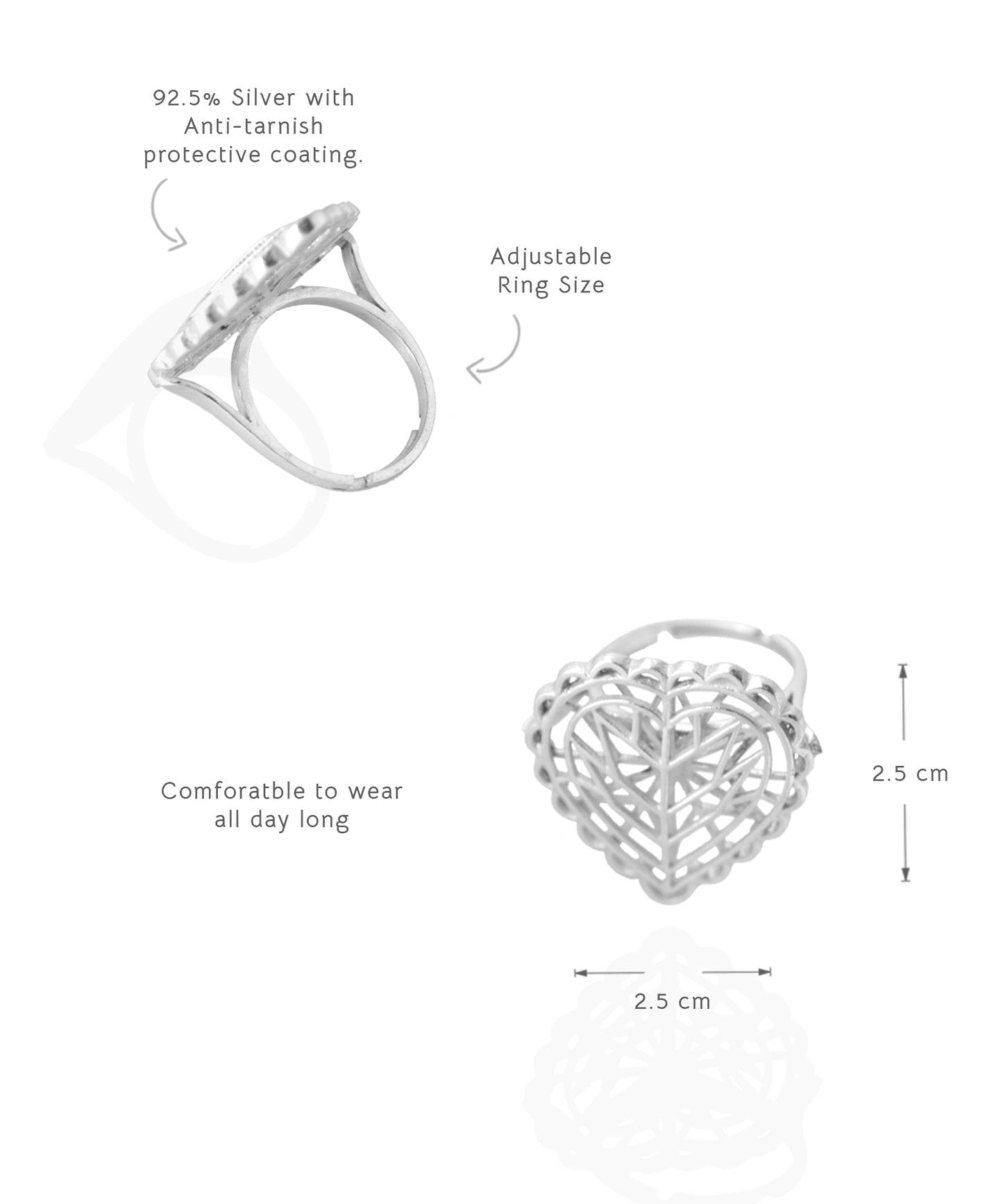 Rakaan Heart Shape Ring — Silver Finish
