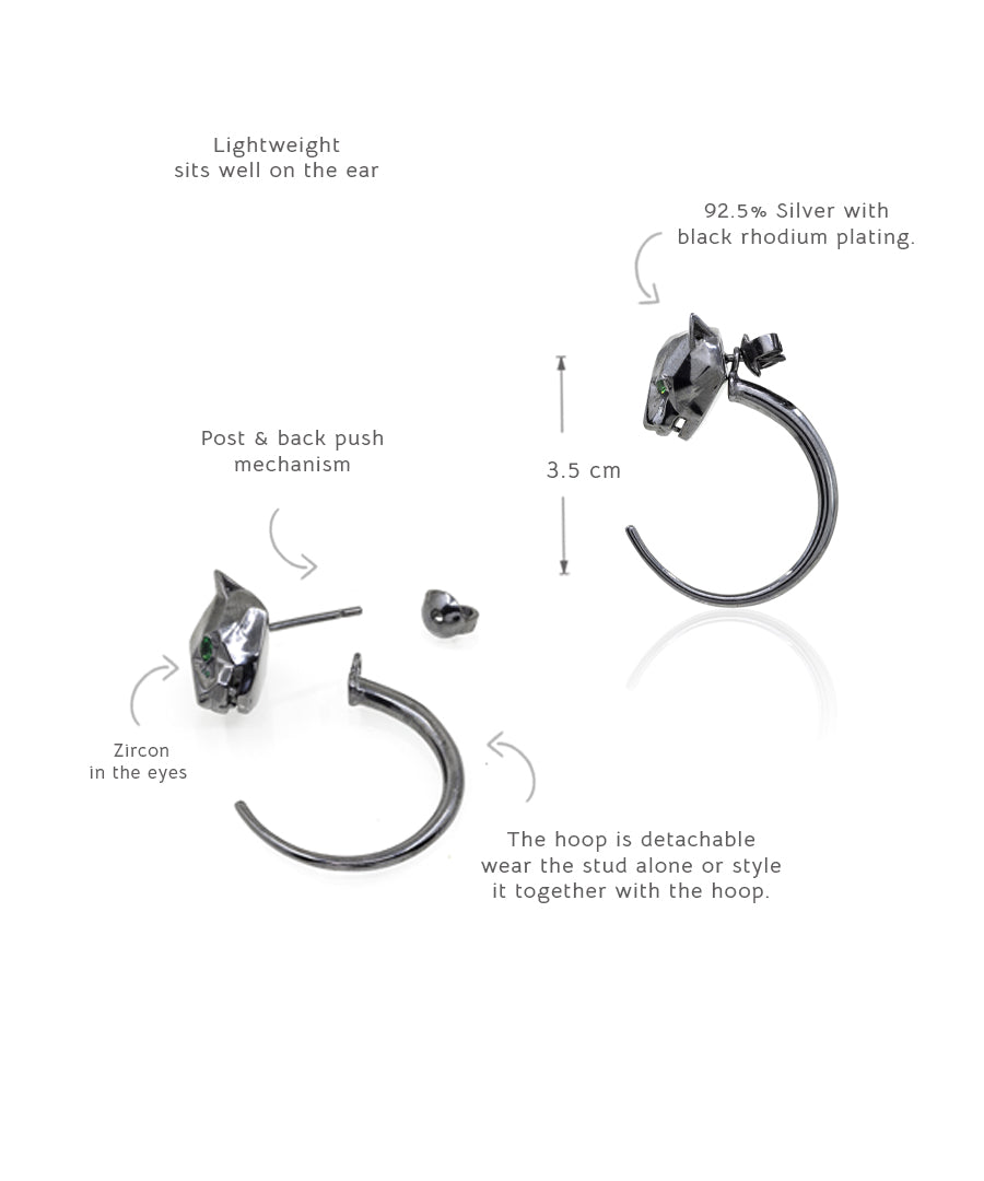Black Untamed Panther Detachable Hoop Earrings