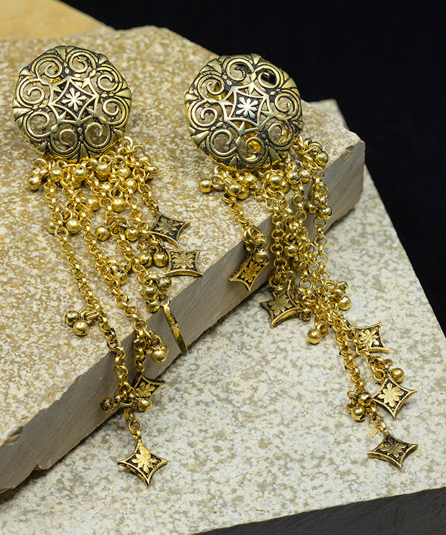 Thar Dhora Long Earrings - Gold Oxide Finish
