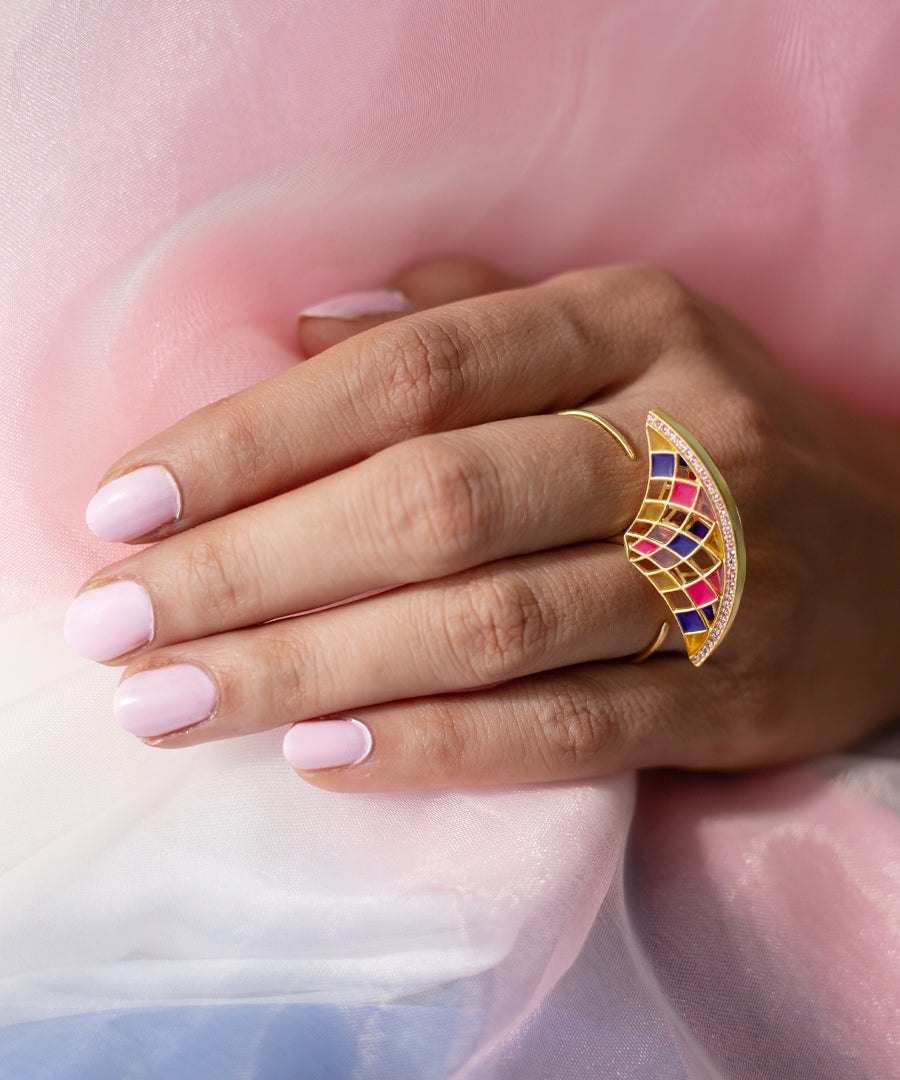 Ruya Silver Gold-Plated Pink Zircon Adjustable Ring