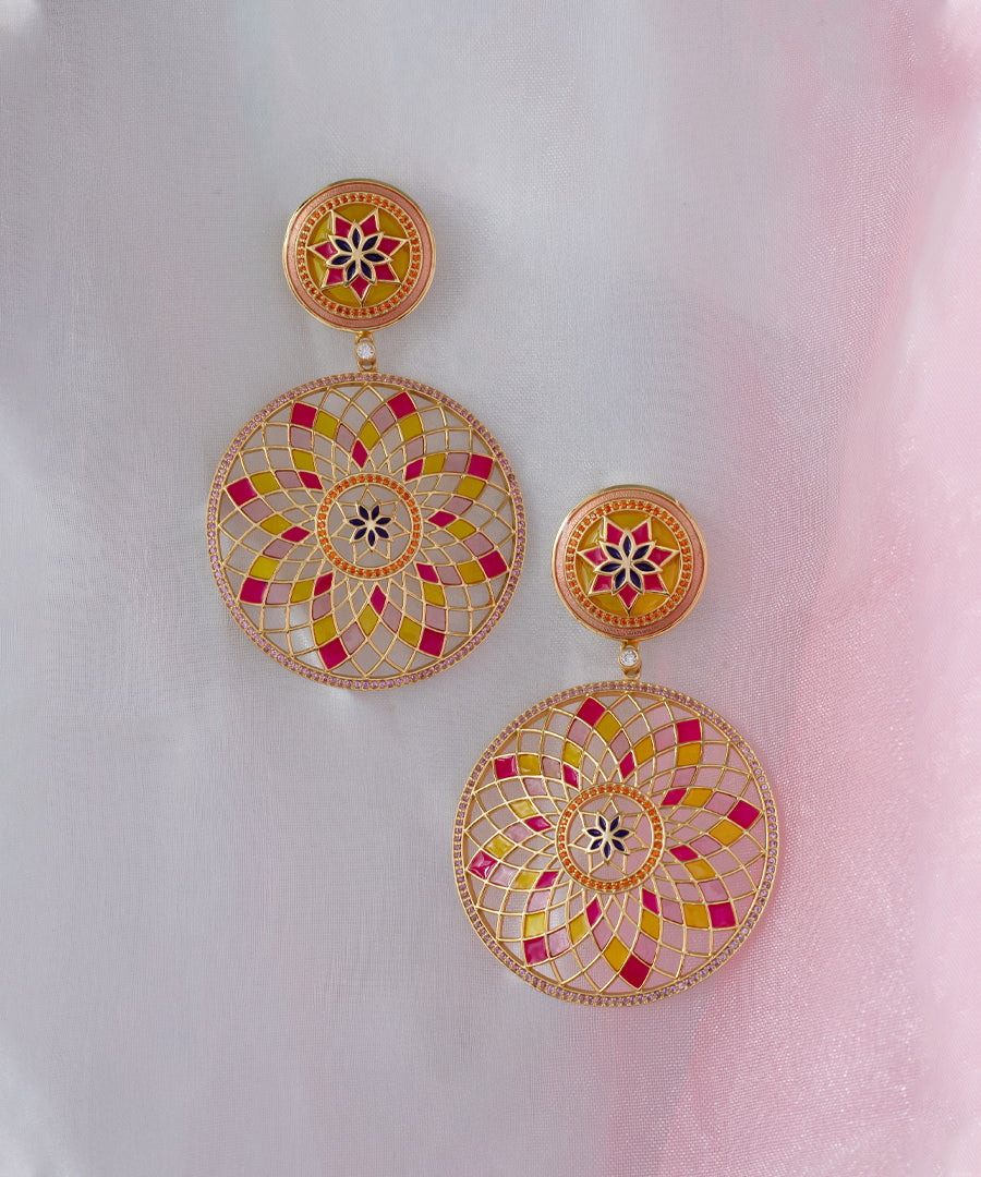Ruya Gold-Plated Pink Zircon Meenakari Long Earrings