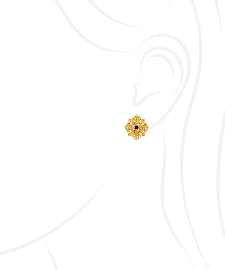 Golden Magnolia Flower Small Stud Earrings