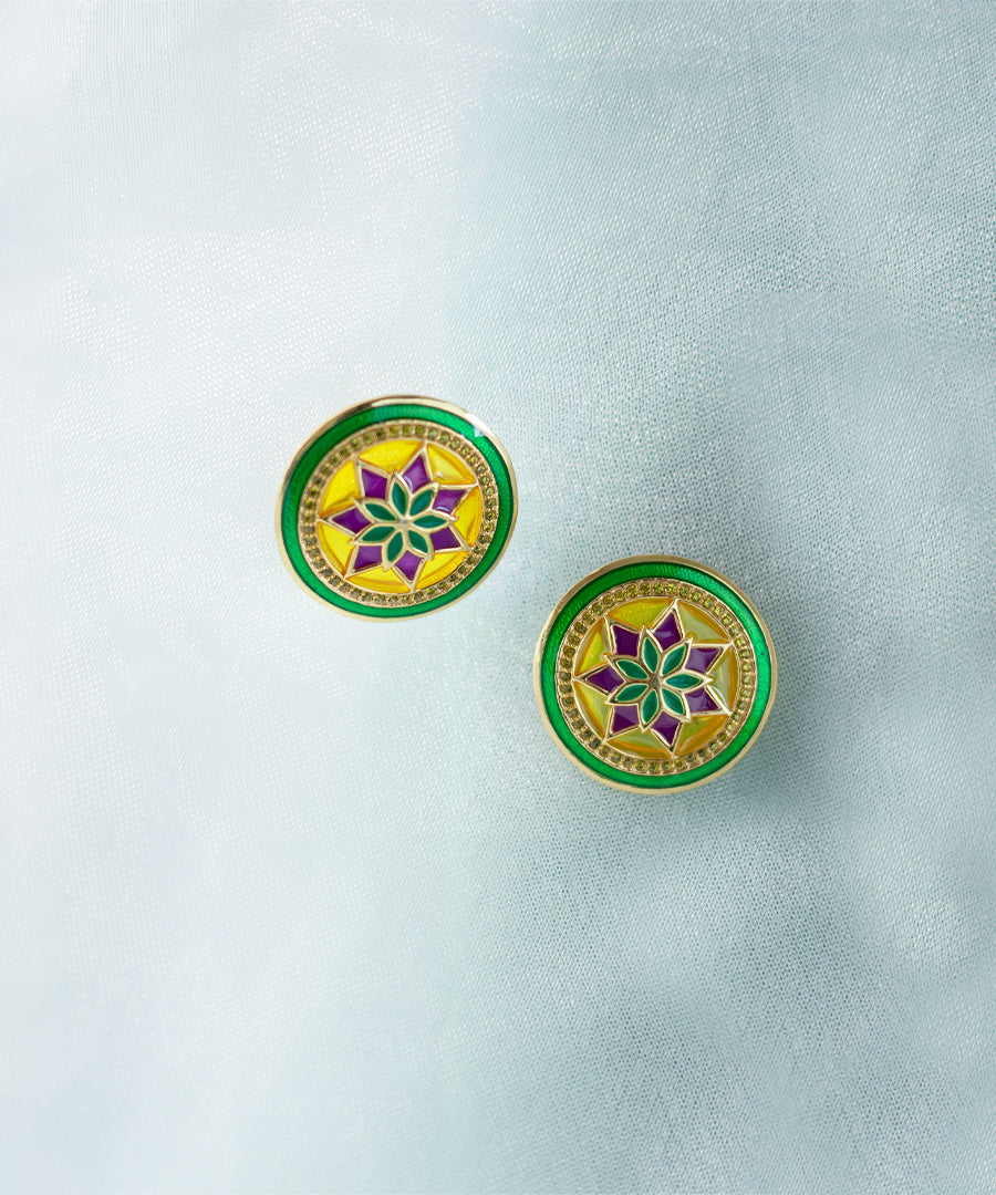 Ruya Gold-Plated Green Zircon Meenakari Stud Earrings