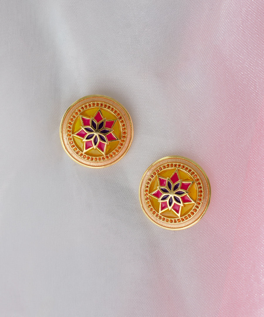 Ruya Gold-Plated Orange Zircon Meenakari Studs Earrings