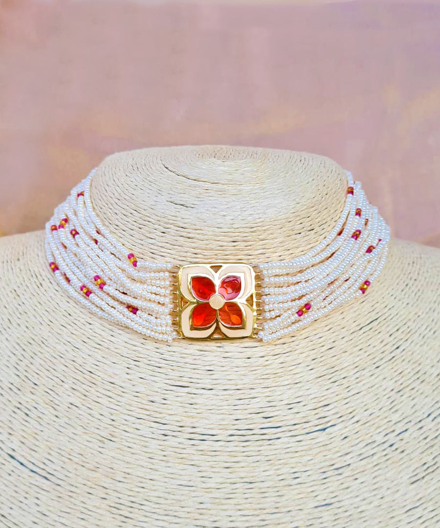 Padma Chameli Choker - Red & Ivory Meenakari