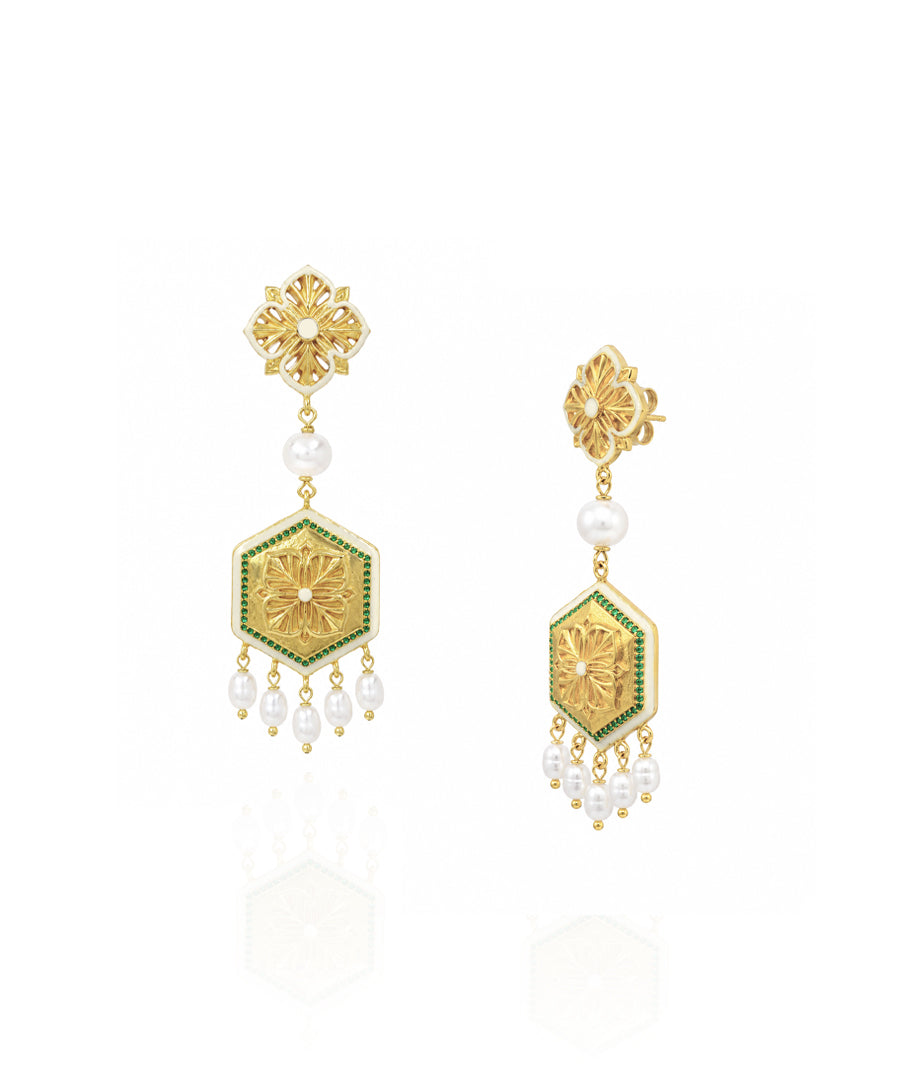 Green Zircon Magnolia Long Earrings