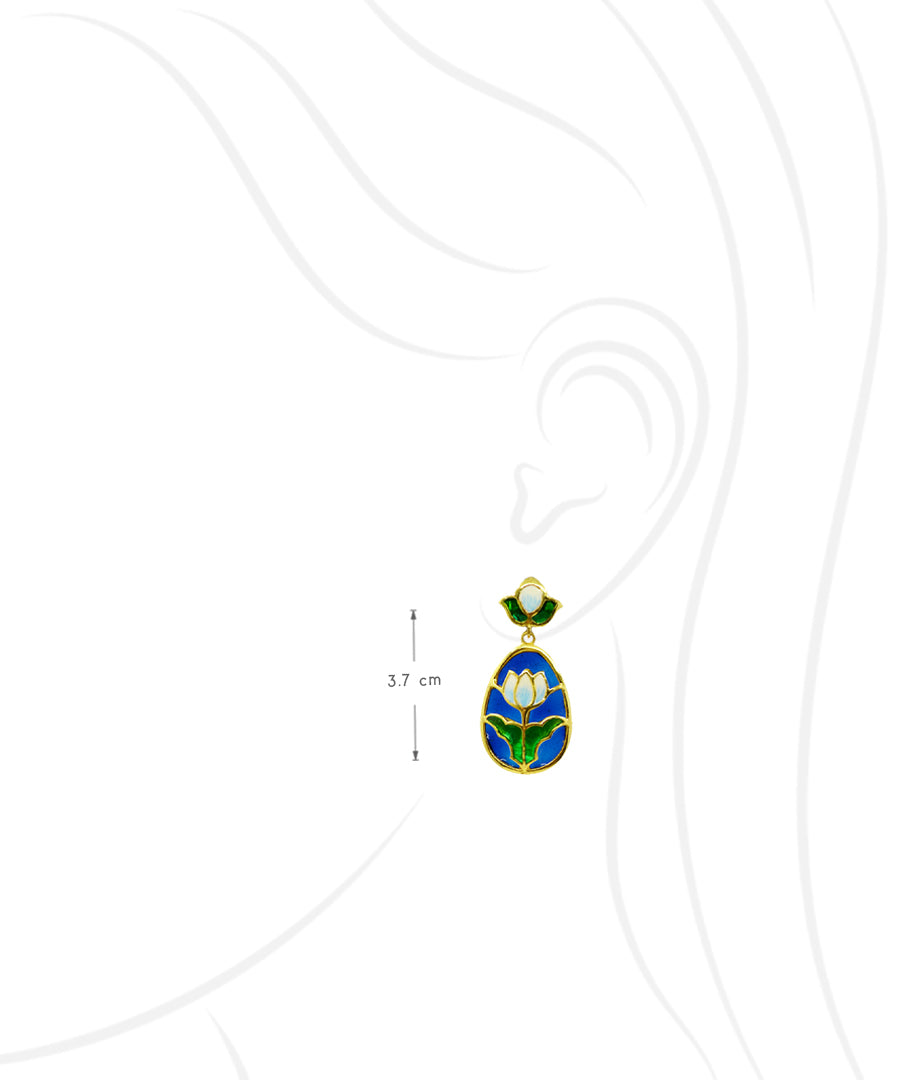 Padma Lotus Drop Earrings - Blue Meenakari