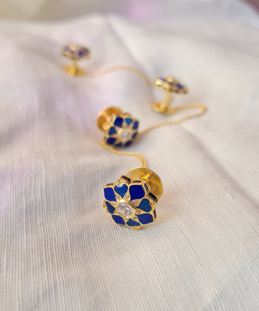 Feroza Stud Earrings with Rajwada Kurta Buttons - Gift Box For Him and Her - Sterling Silver