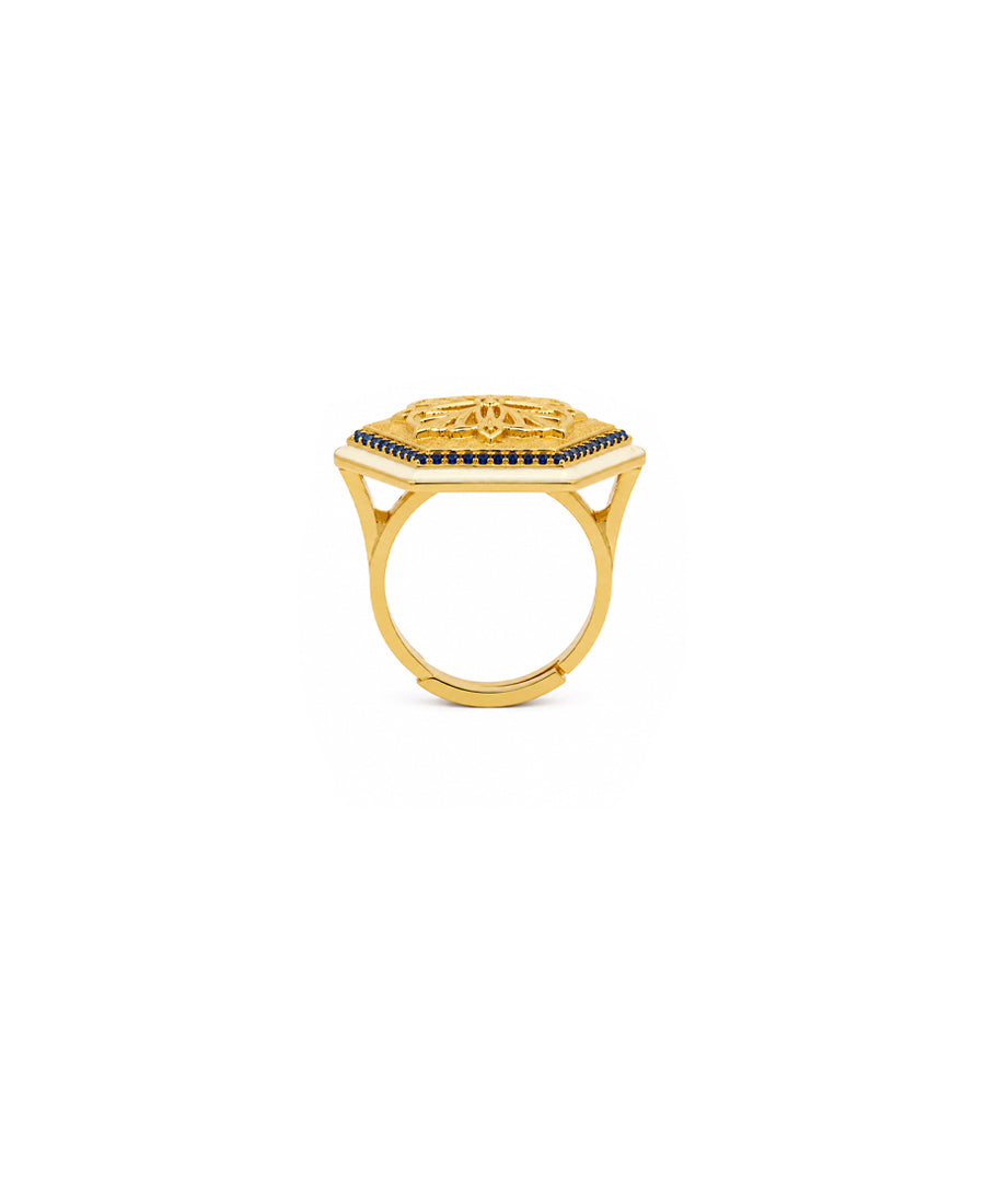 Golden Blue Zircon Magnolia Ring