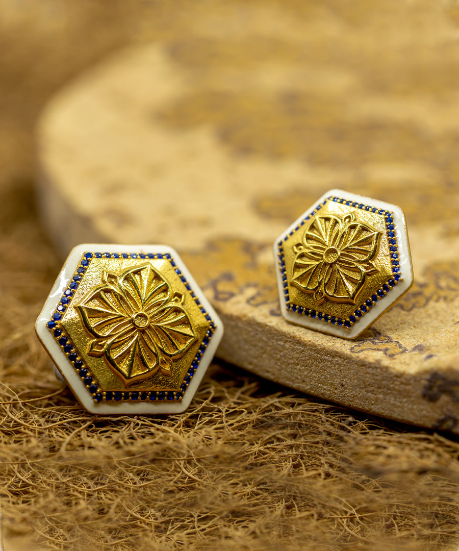 Golden Blue Zircon Magnolia Sherwani Buttons