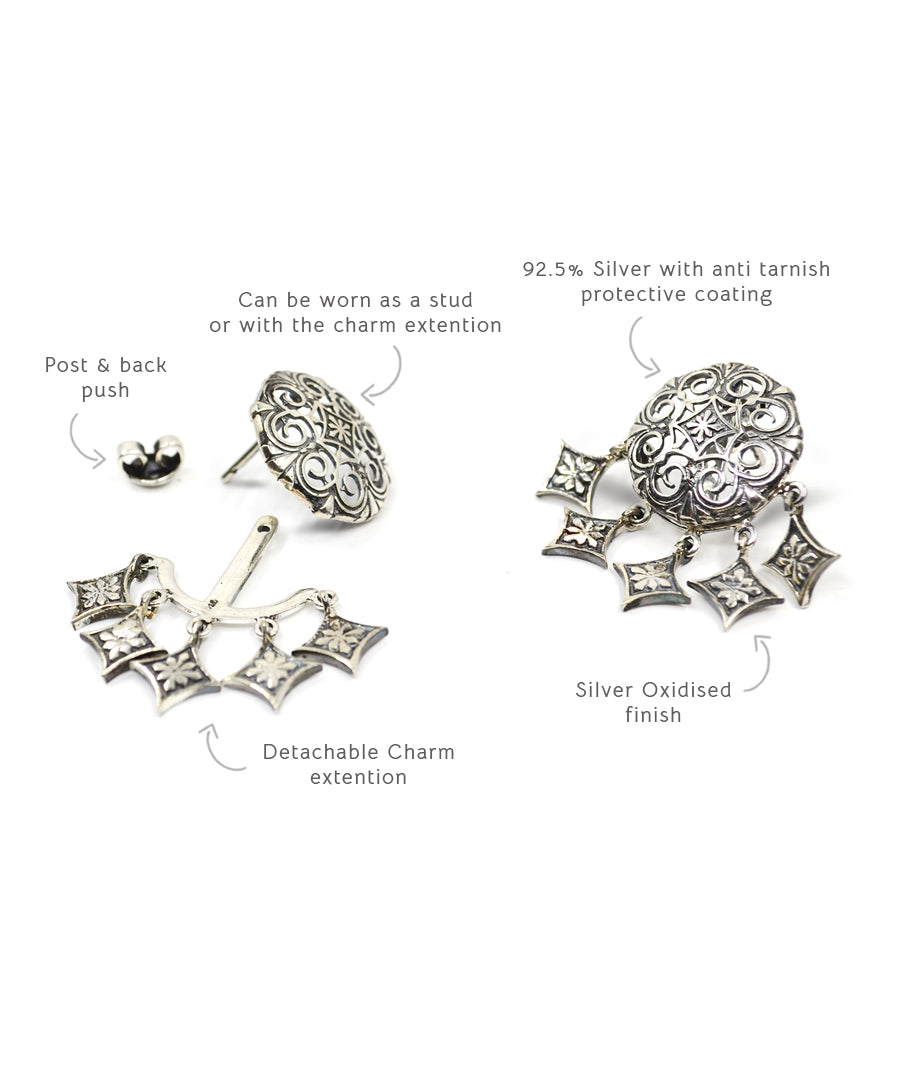 Thar Dhora Stud Earrings - Silver Oxide Finish