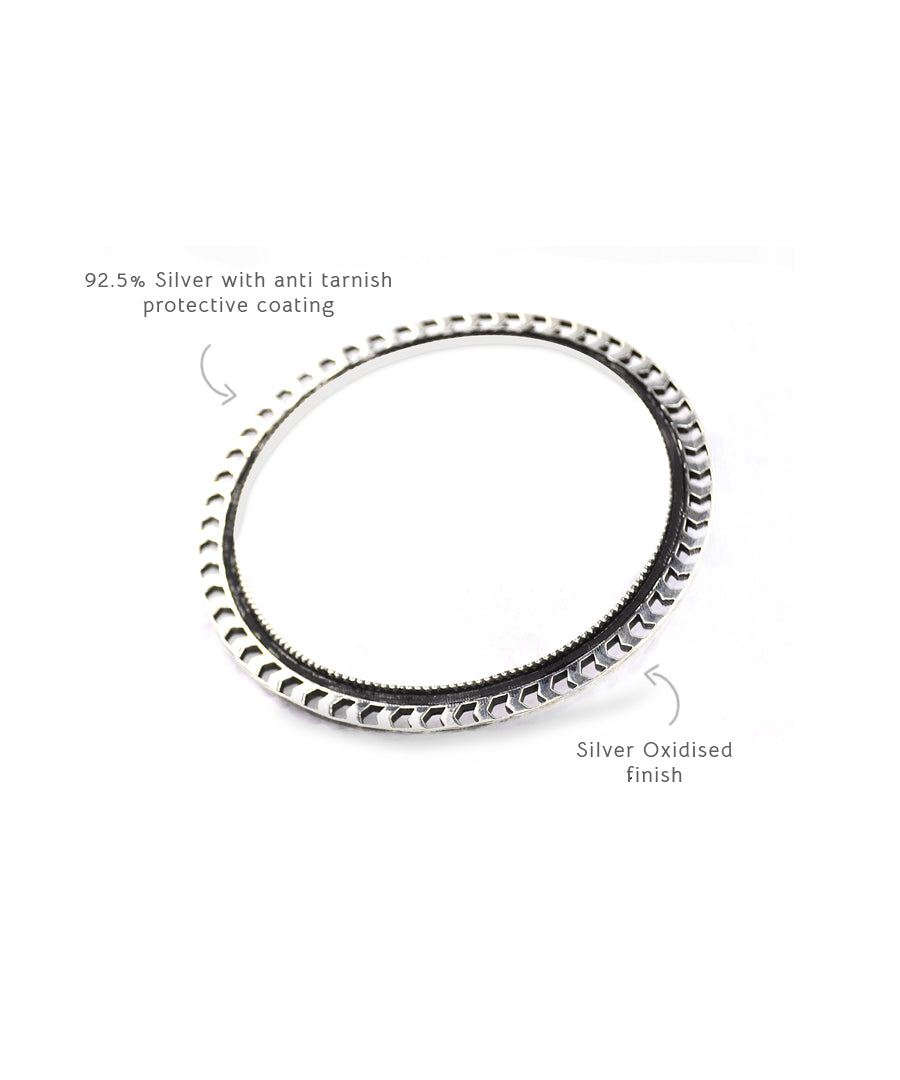 Tesu bangadi designed bangles in oxidised finish, handcrafted in silver with anti-tarnish coating.