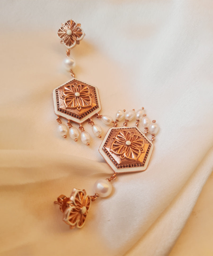 Rosegold Brown Zircon Magnolia Long Earrings
