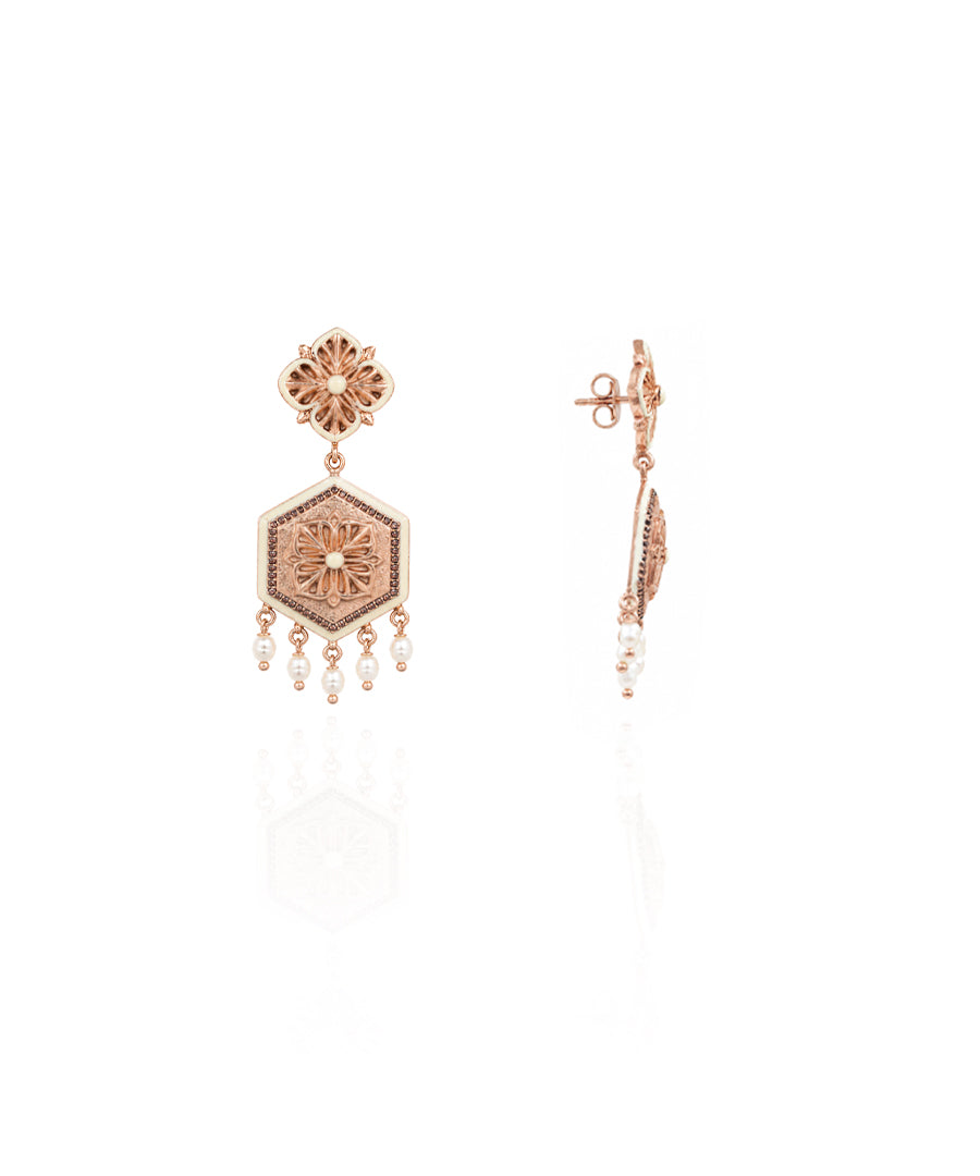 Rosegold Brown Zircon Magnolia Small Earrings — Dangle
