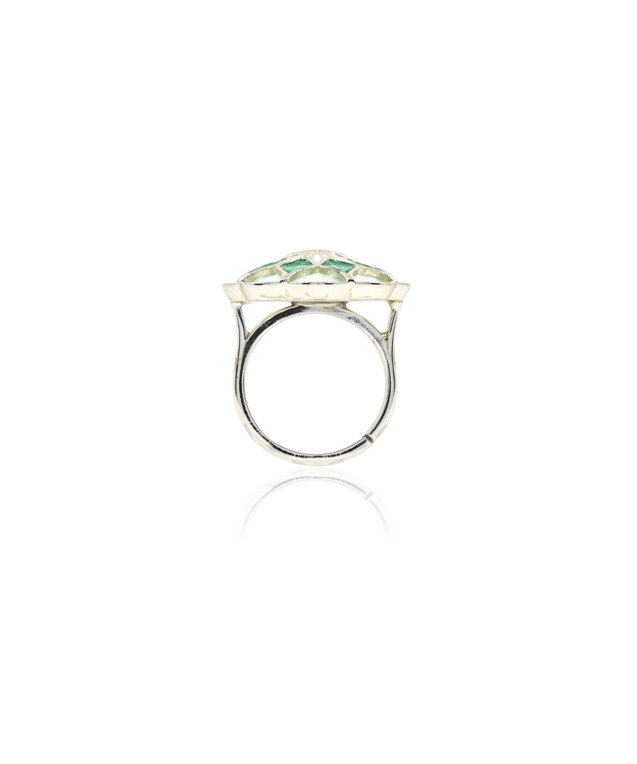 Gul Azizi Ring - Green Meenakari