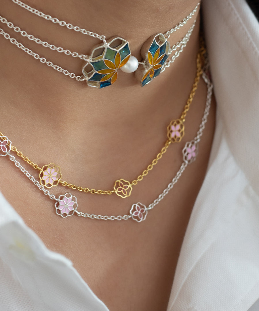 Gul Choker Necklace with Pearl - Turquoise Blue and Yellow Meenakari - 925 Silver - Anti Tarnish