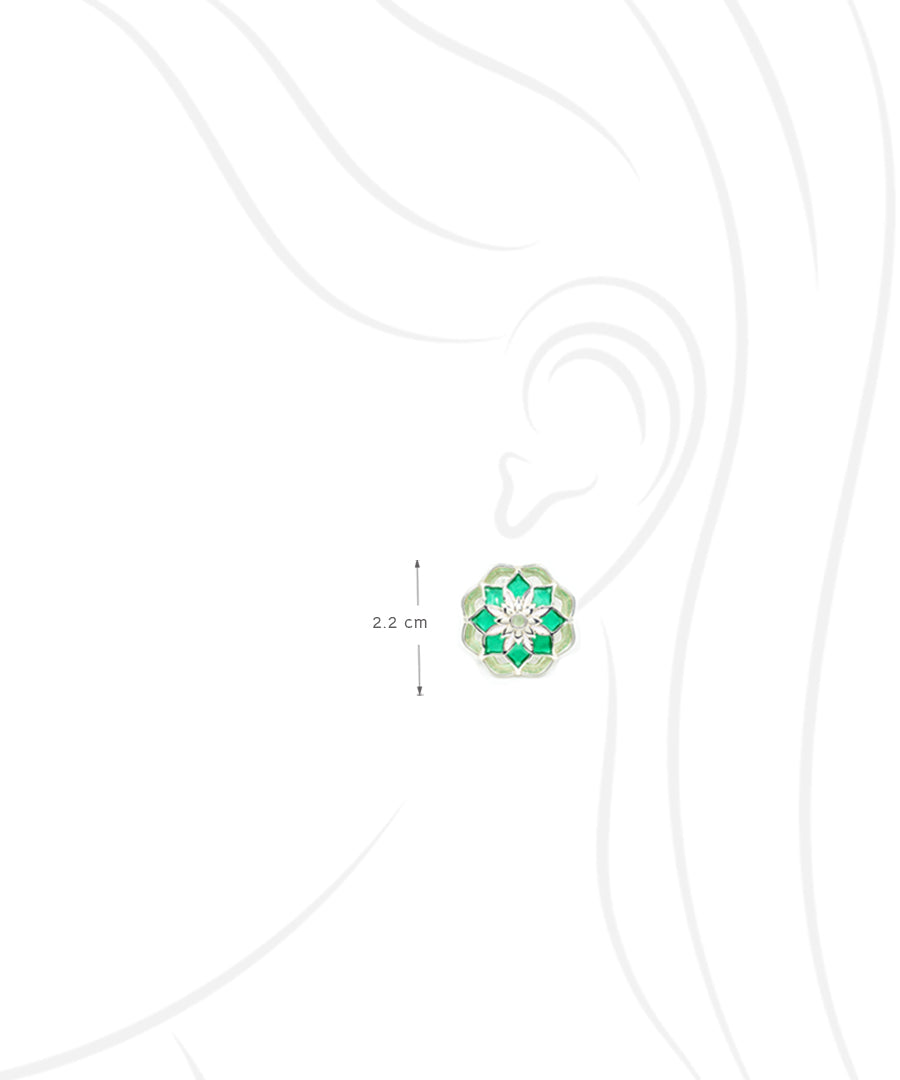 Gul Youthika Stud Earrings — Green Meenakari