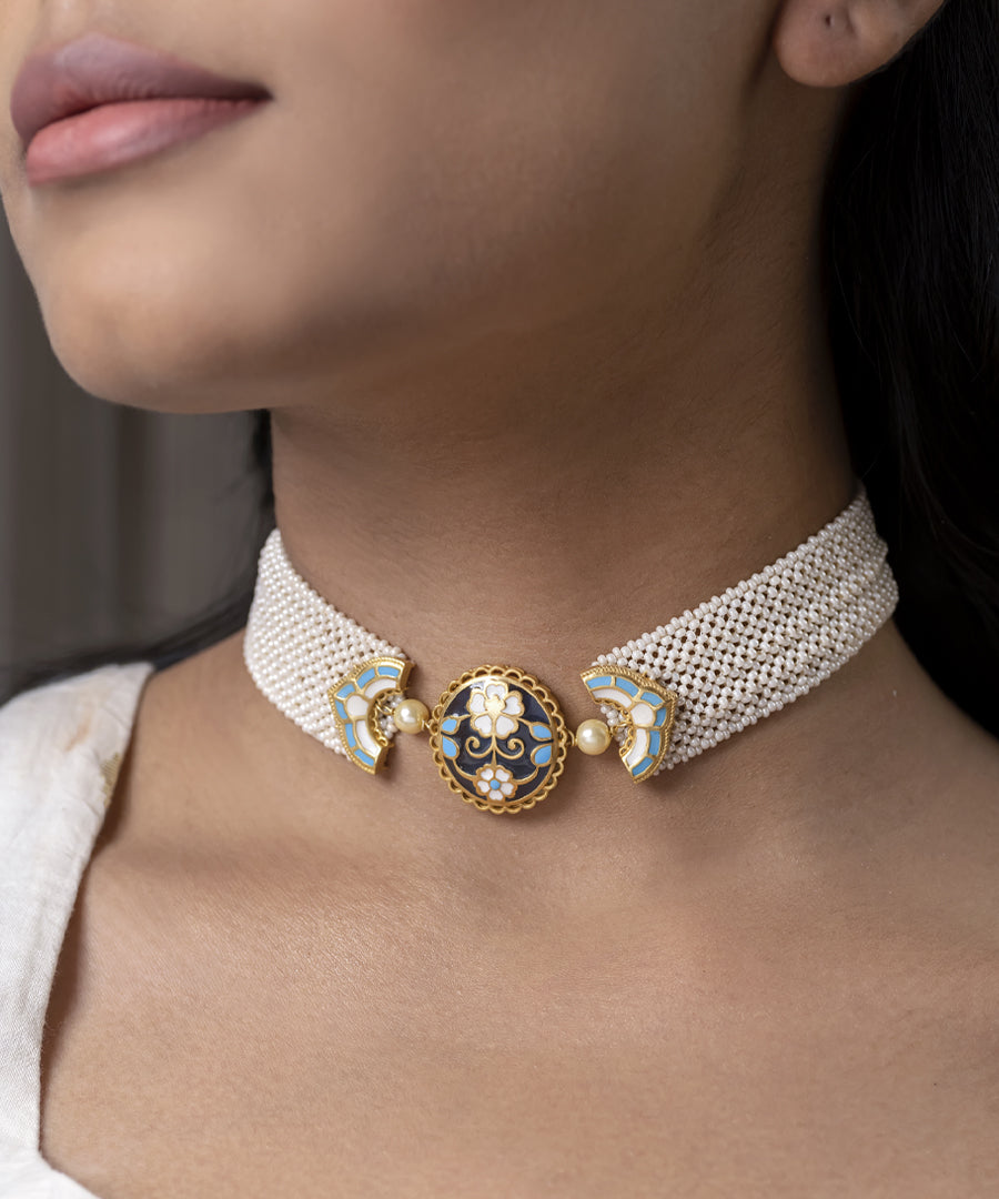 Feroza Blue Meher Choker Necklace