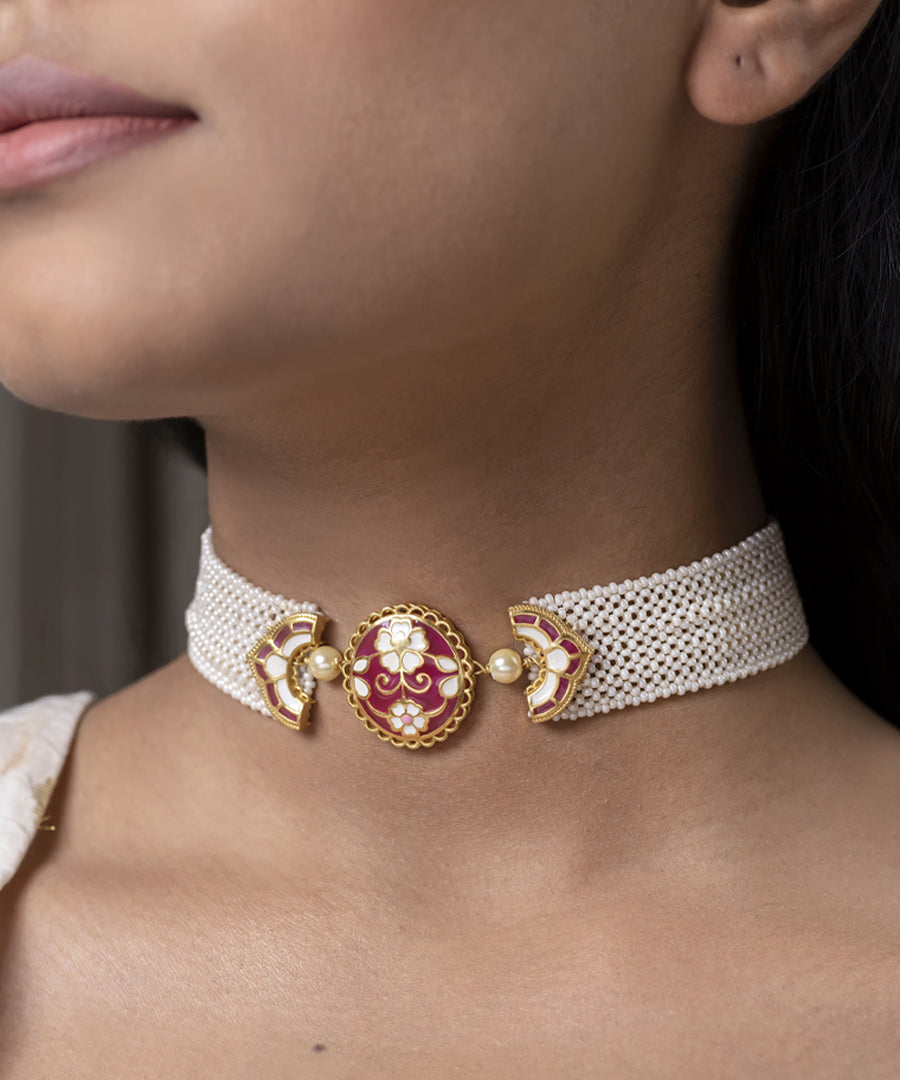 Feroza Pink Gulaabi Meher Choker Necklace