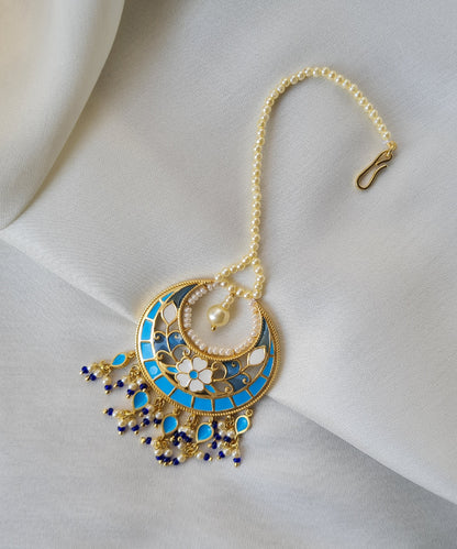 Feroza Blue Pearl Mang Tika (Forehead Ornament)