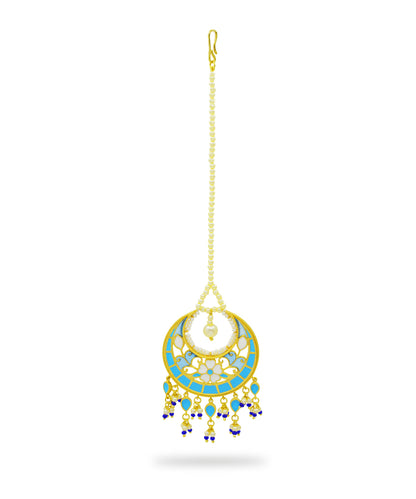Feroza Blue Pearl Mang Tika (Forehead Ornament)