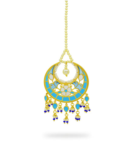 Feroza Blue Pearl Mang Tika (Forehead Ornament)