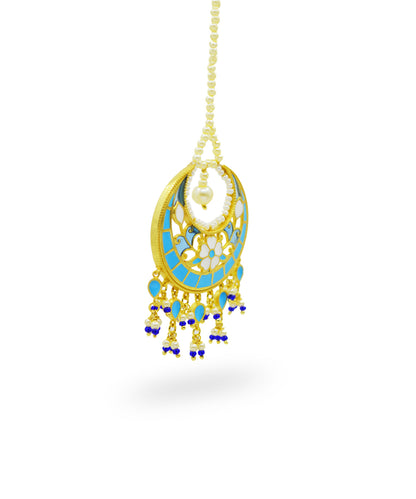 Feroza Blue Pearl Mang Tika (Forehead Ornament)