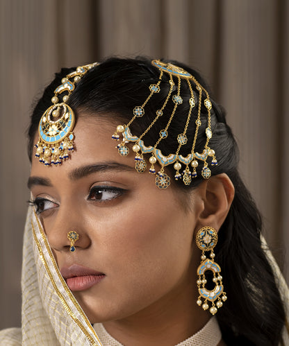 Feroza Blue Sohni Passa (Ear-to-Hair Chain)