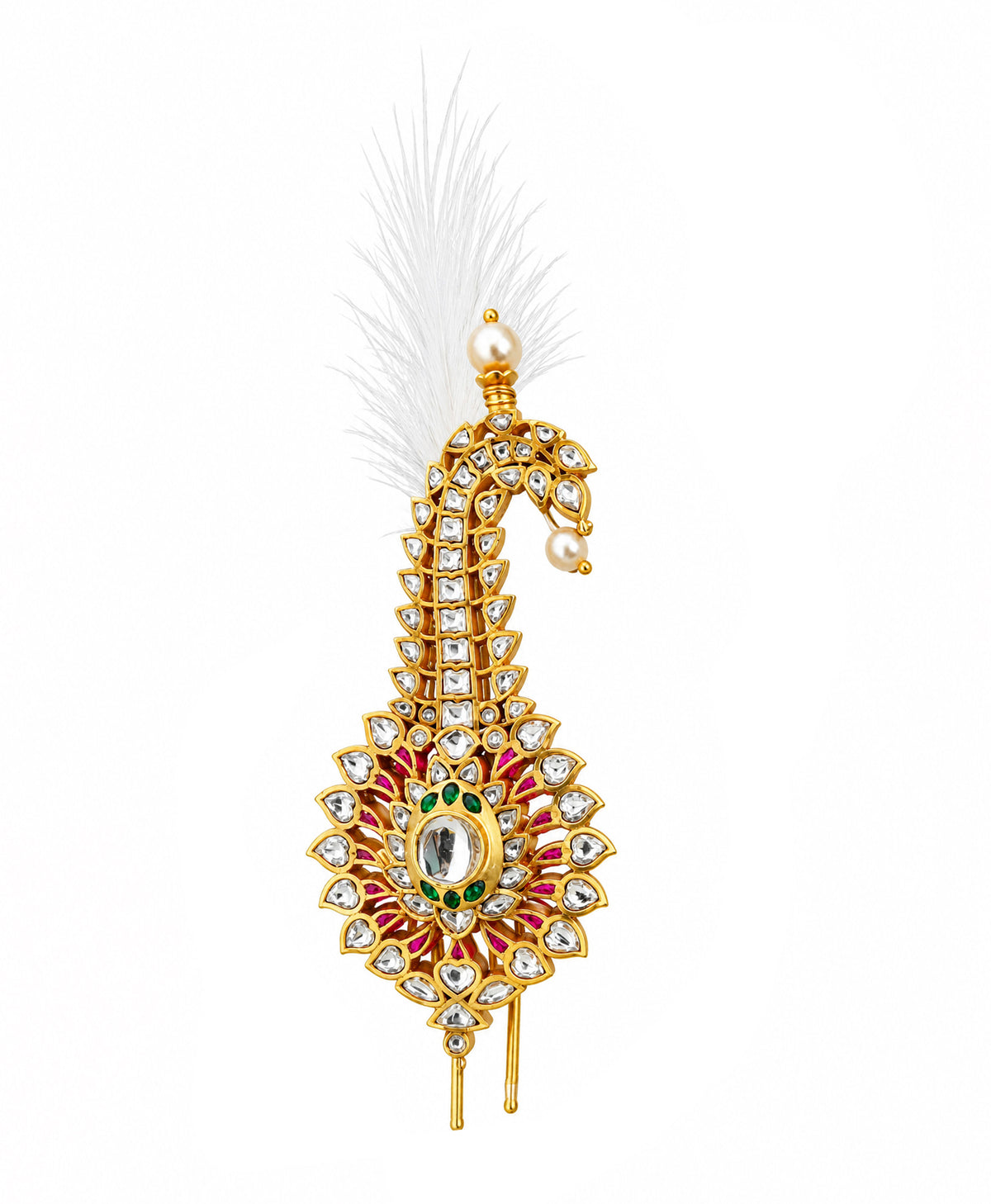 Rajwada  925 Silver Kilangi Green & Pink Glass Polki