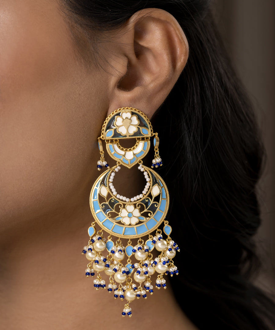Feroza Blue Chandbali Earrings