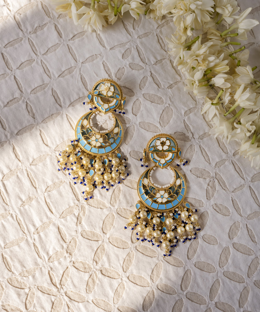 Feroza Blue Chandbali Earrings