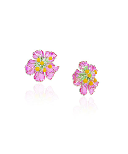 Bloom Stud Earrings - Pink Meenakari - Anti Tarnish Finish