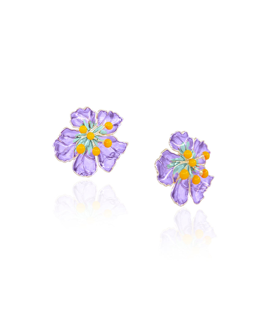 Bloom Stud Earrings - Purple Meenakari - Anti Tarnish Finish