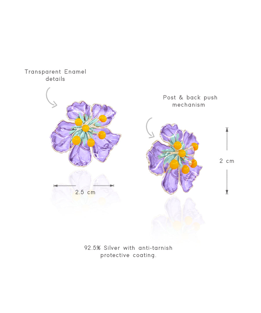 Bloom Stud Earrings - Purple Meenakari - Anti Tarnish Finish