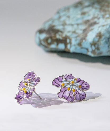 Bloom Stud Earrings - Purple Meenakari - Anti Tarnish Finish