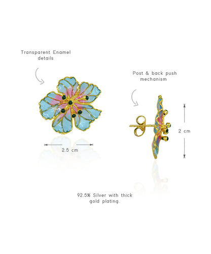 Bloom Stud Earrings - Blue Meenakari - Gold Plated