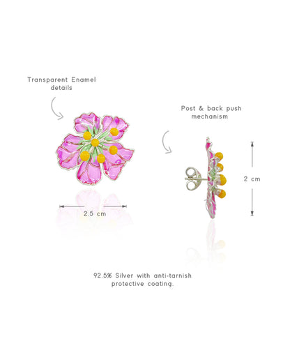 Bloom Stud Earrings - Pink Meenakari - Anti Tarnish Finish