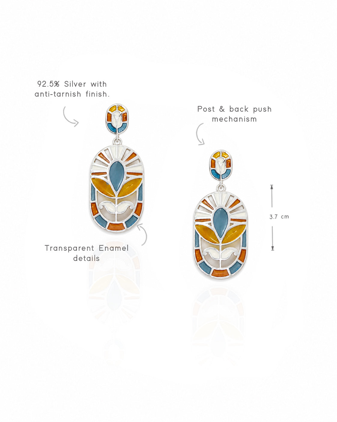 Meenakari drop earrings in 925 sterling silver with anti-tanish finish, perfect for festive and gifting purpose.