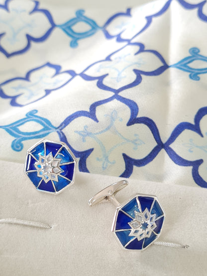 Dhoop Chaon Cufflinks With Pocket Square - Gift Box For Men - Sterling Silver