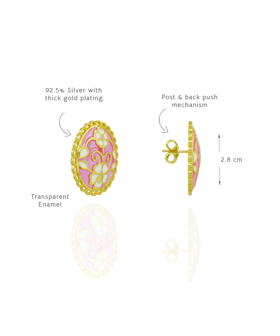 Feroza Pink Gulaabi Keerat Stud Earrings