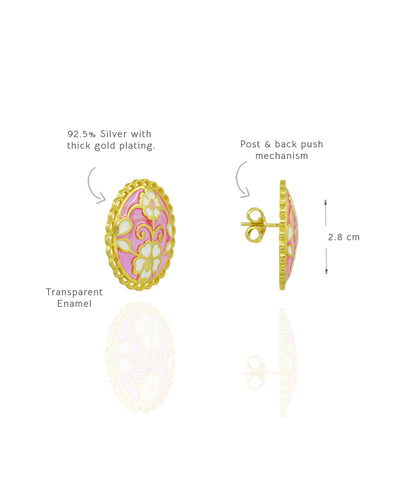 Feroza Pink Gulaabi Keerat Stud Earrings