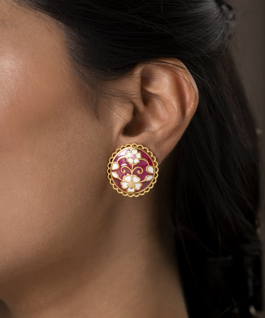 Feroza Pink Gulaabi Keerat Stud Earrings
