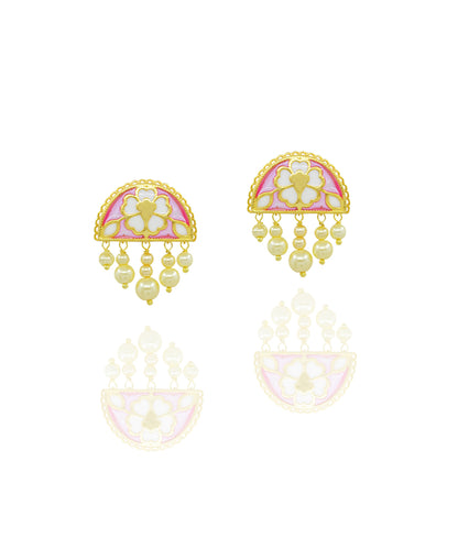 Feroza Pink Gulaabi Meher Chand Stud Earrings