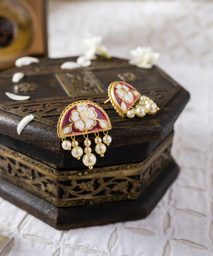 Feroza Pink Gulaabi Meher Chand Stud Earrings