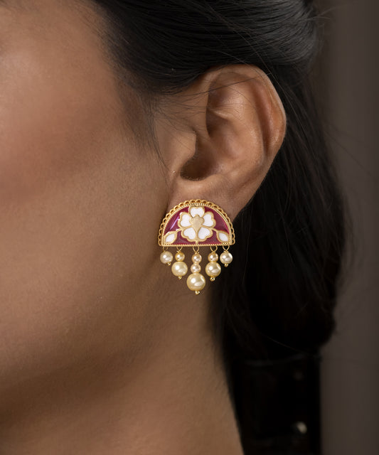 Feroza Pink Gulaabi Meher Chand Stud Earrings